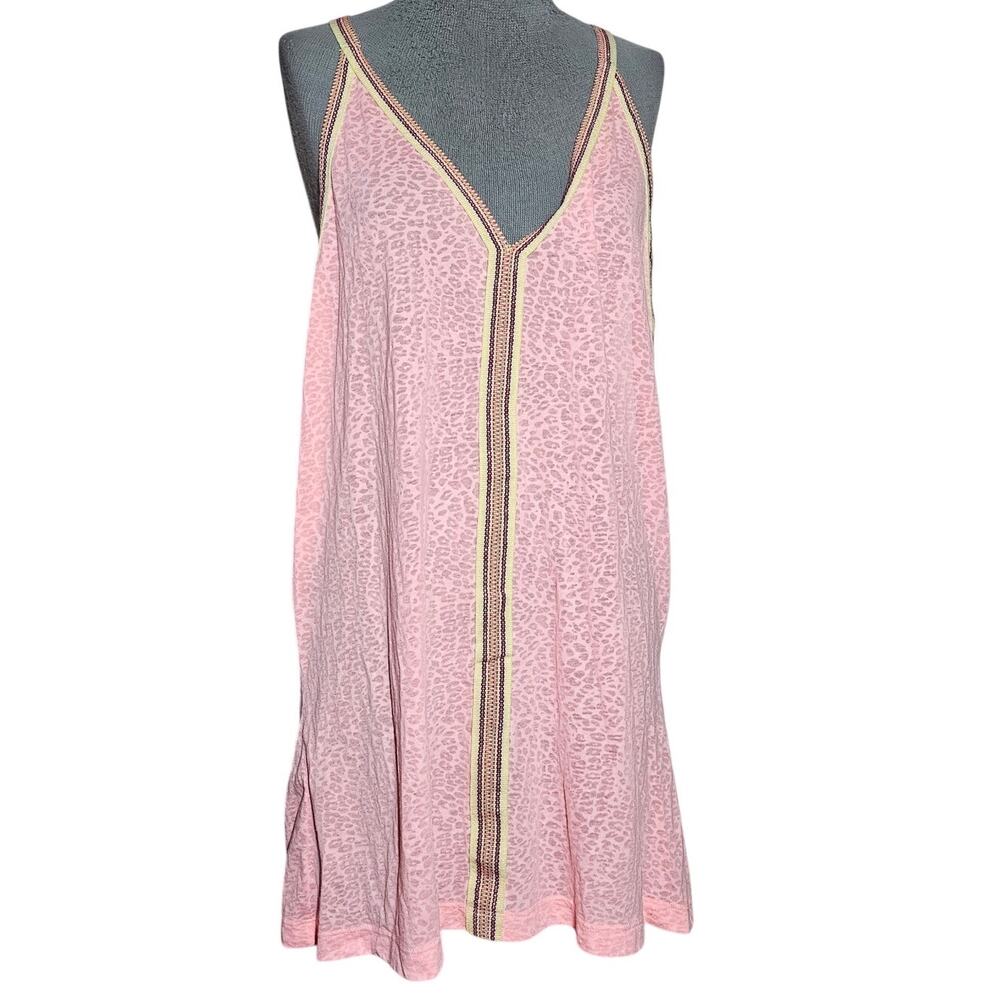 Pink Sleeveless V-Neck Slip Dress with Trim